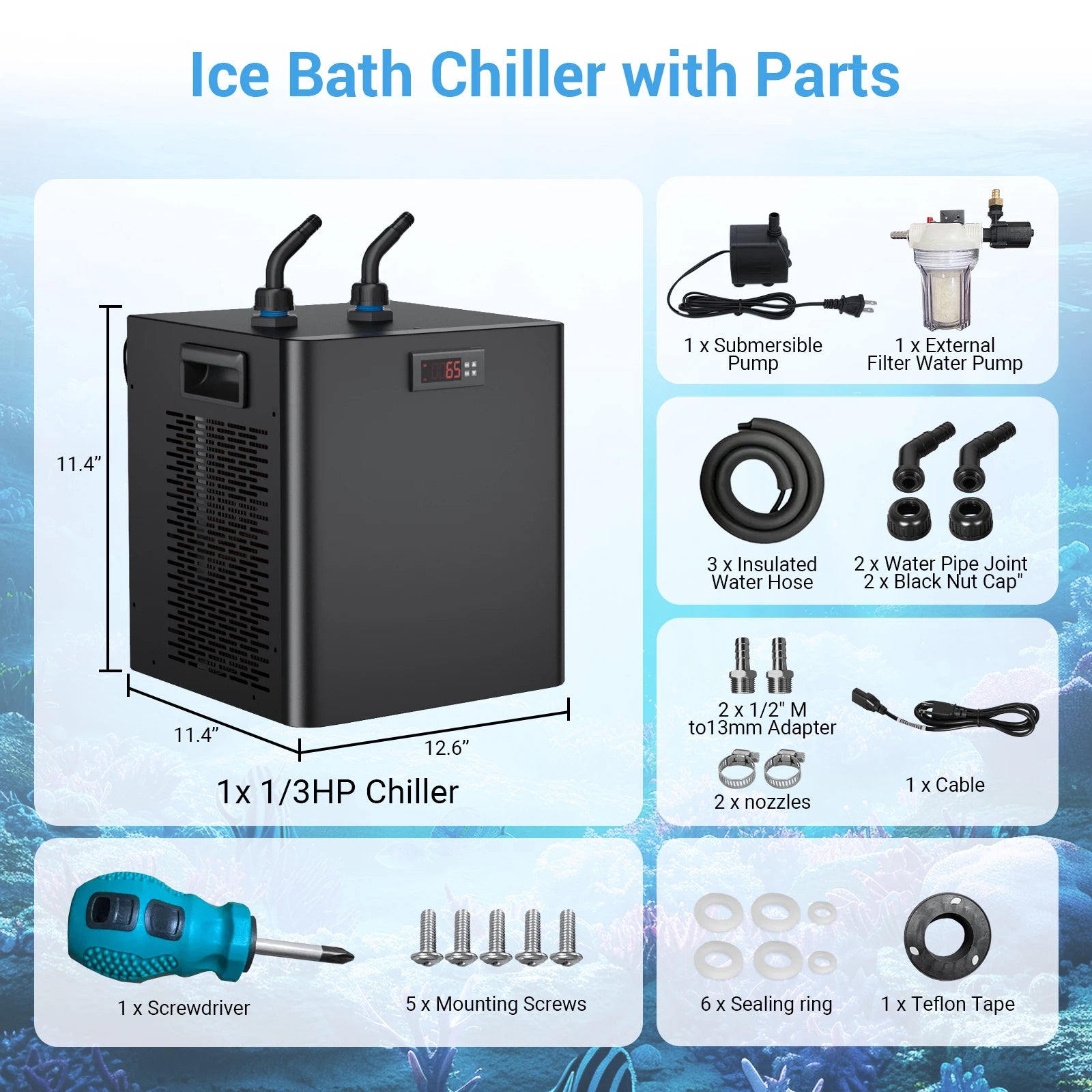 Coldera Chill — 1/3 HP Water Chiller with Filter & Pump